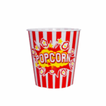Galeata Popcorn Retro – Design Cinematic Roșu cu Dungi