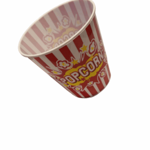 Galeata Popcorn Retro – Design Cinematic Roșu cu Dungi